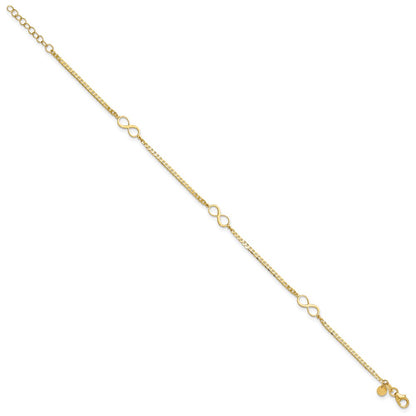 14K Yellow Gold Polished Infinity 3-Station 9 Inch Plus 1 Inch Extender - Total 10 Inch Anklet