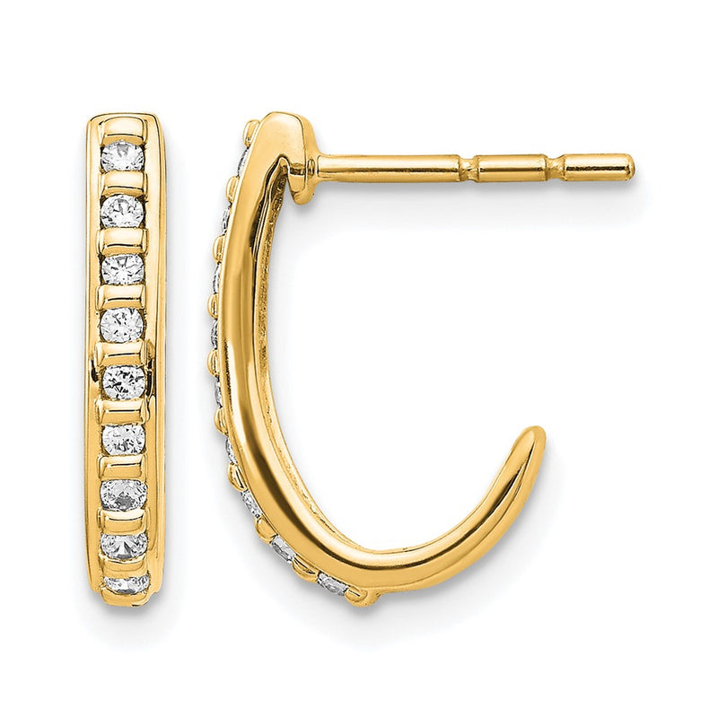 14K Yellow Gold 1/5 carat Diamond J-Hoop Post Earrings