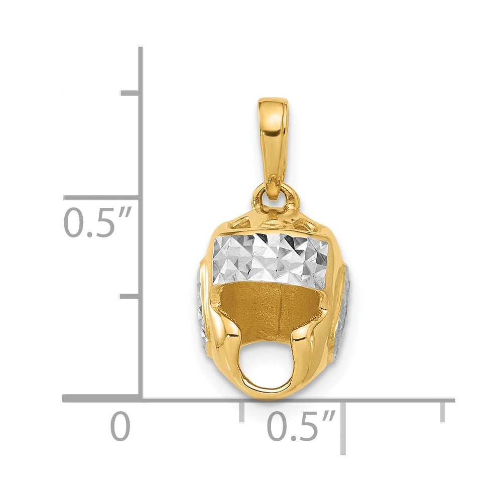 14K Yellow Gold and Rhodium Diamond-cut Wrestling Helmet Pendant