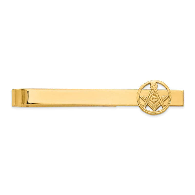 14K Yellow Gold Men's Polished and Beaded Masonic Circle Small Tie Bar