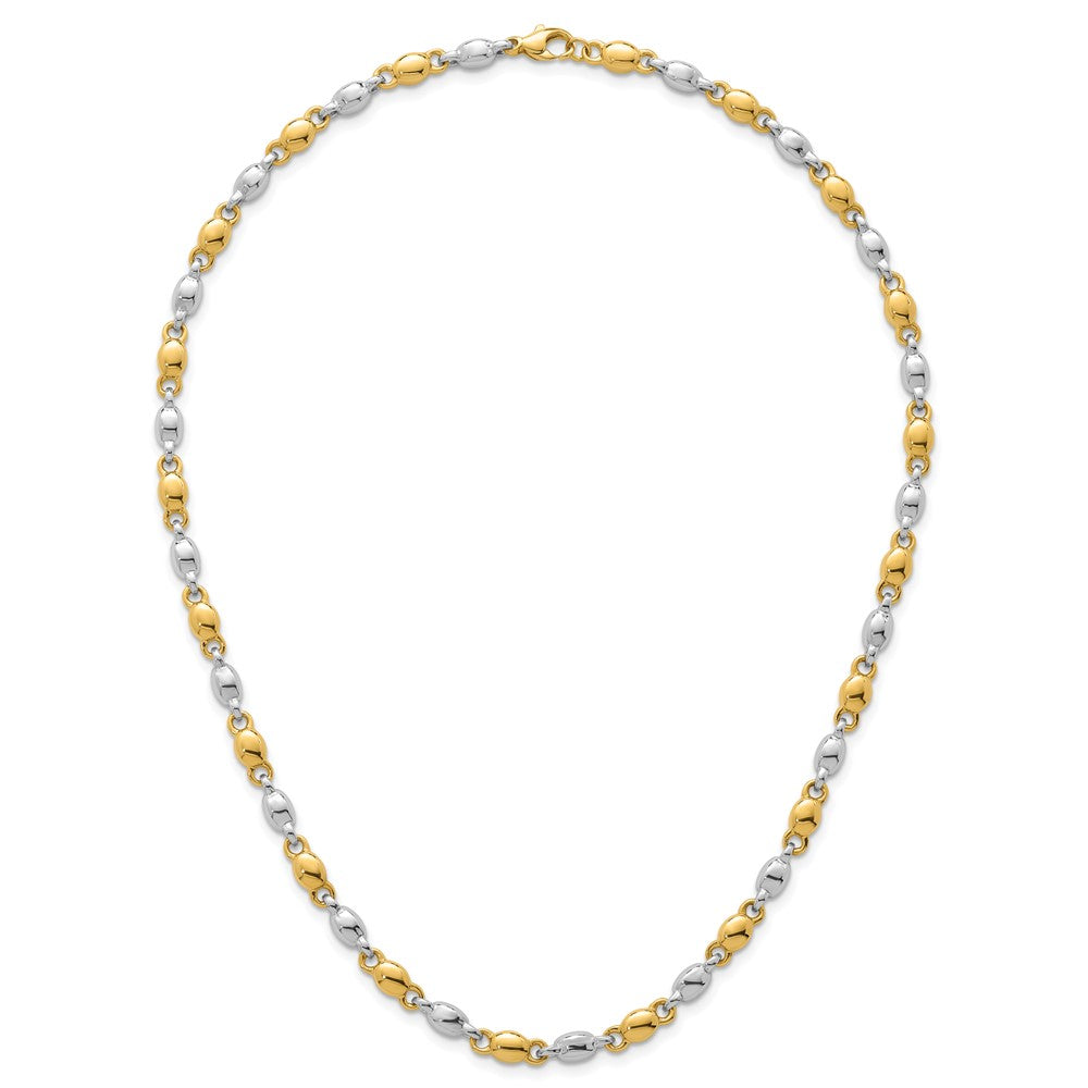 14K Two-Tone Gold Two Tone Polished 5.25mm Round Fancy Link 18 Inch Necklace
