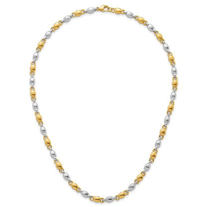 14K Two-Tone Gold Two Tone Polished 5.25mm Round Fancy Link 18 Inch Necklace