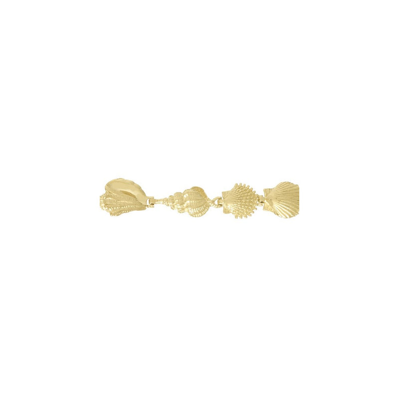 14K Yellow Gold Polished Assorted Sea Shells 8 Inch Bracelet