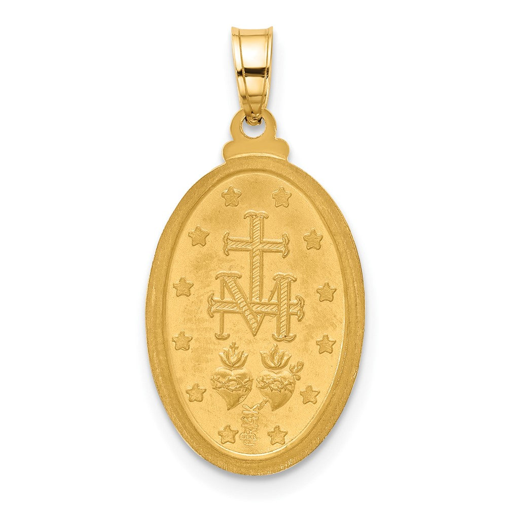 14K Yellow Gold and Rhodium Polished and Satin Solid Miraculous Medal Oval Pendant