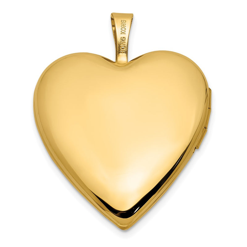 14K Yellow Gold Satin and Polished Angel Wings 20mm Heart Locket