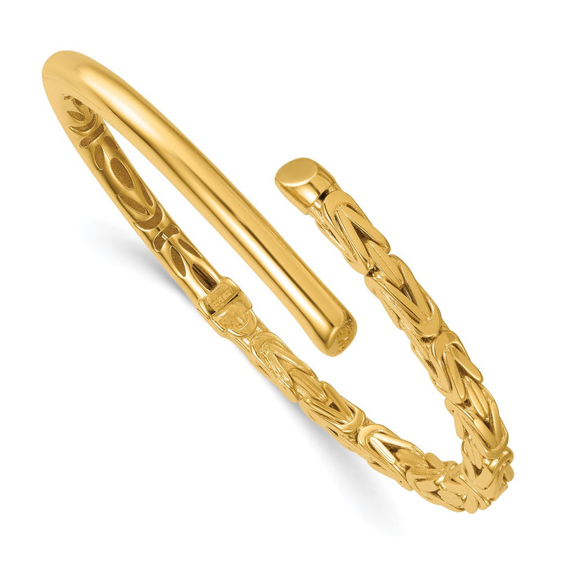14K Yellow Gold Polished Fancy Byzantine 4.50mm Hinged Oval Cuff Bangle Bracelet