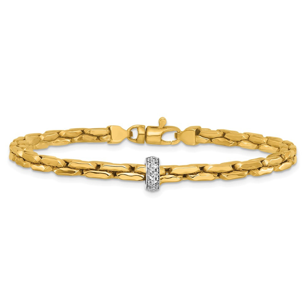 14K Two-Tone Gold Two-tone Polished Fancy Link with CZ Bead 7.5 Inch Bracelet