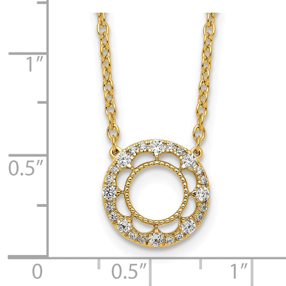 14K Yellow Gold Polished 1/4 carat Diamond Fancy Floral Circle 18 Inch Necklace