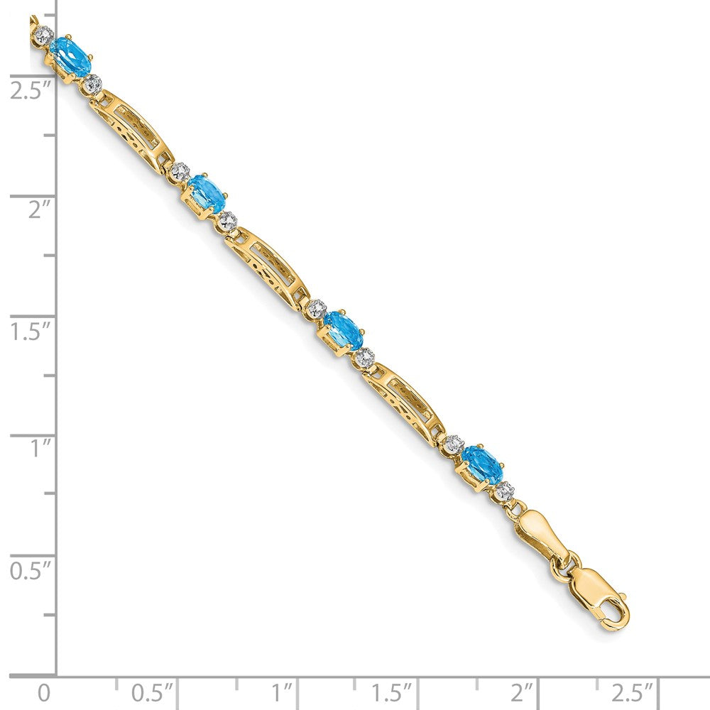 14K Yellow Gold Complete Diamond and Oval Swiss Blue Topaz Fancy Link 7 Inch Bracelet