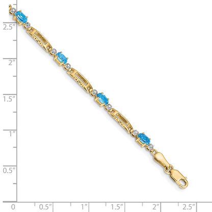 14K Yellow Gold Complete Diamond and Oval Swiss Blue Topaz Fancy Link 7 Inch Bracelet