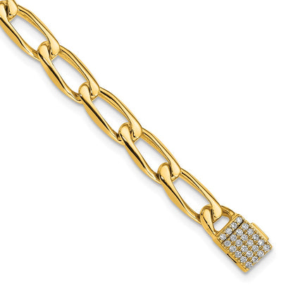 14K Yellow Gold Hand-polished 5.9mm Open Link 1.65 carat Diamond Clasp 7 Inch Bracelet