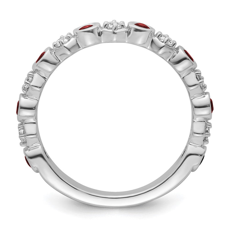 14K White Gold Polished Diamond and Ruby Fashion Ring