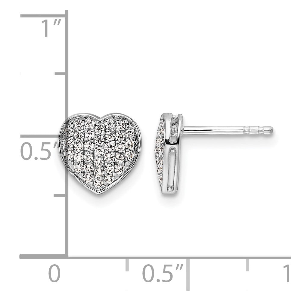 14K White Gold 1/3 carat Diamond Pave Heart Post Earrings