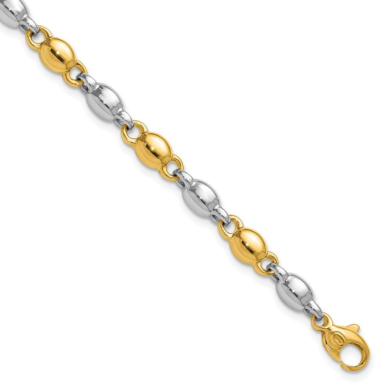 14K Two-Tone Gold Two Tone Polished 5.25mm Round Fancy Link 7.25 Inch Bracelet