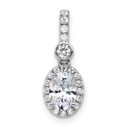 14K White Gold 1 carat Certified Lab Grown Diamond VS+ F+ Oval Complete Halo Pendant