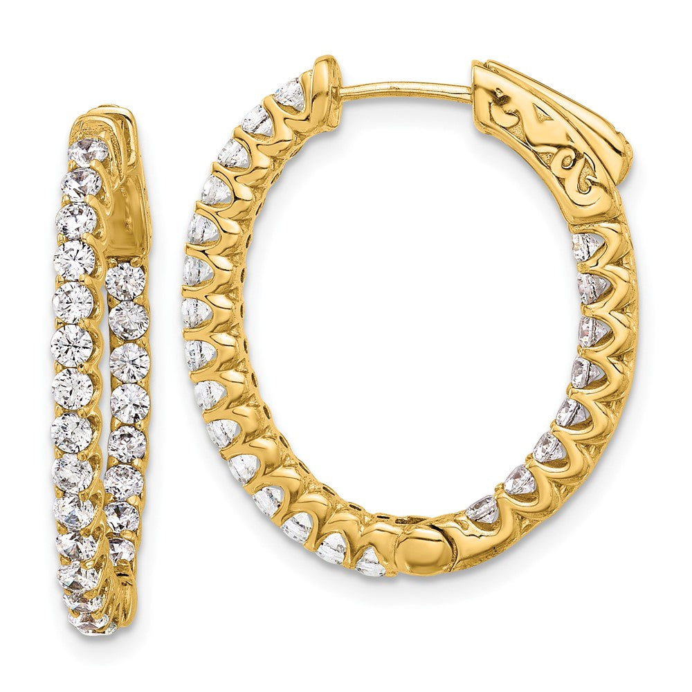 14K Yellow Gold 1.6 carat Diamond In/Out Oval Hoop w/Safety Clasp Earrings