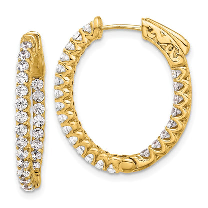 14K Yellow Gold 1.6 carat Diamond In/Out Oval Hoop w/Safety Clasp Earrings