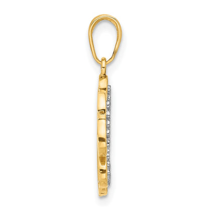14K Yellow Gold and Rhodium Polished and Diamond-cut 4-Leaf Clover Pendant