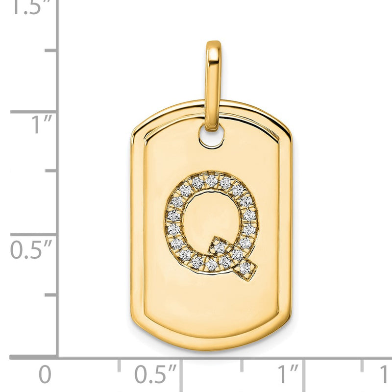 14K Yellow Gold Diamond Initial Q Dog Tag Charm
