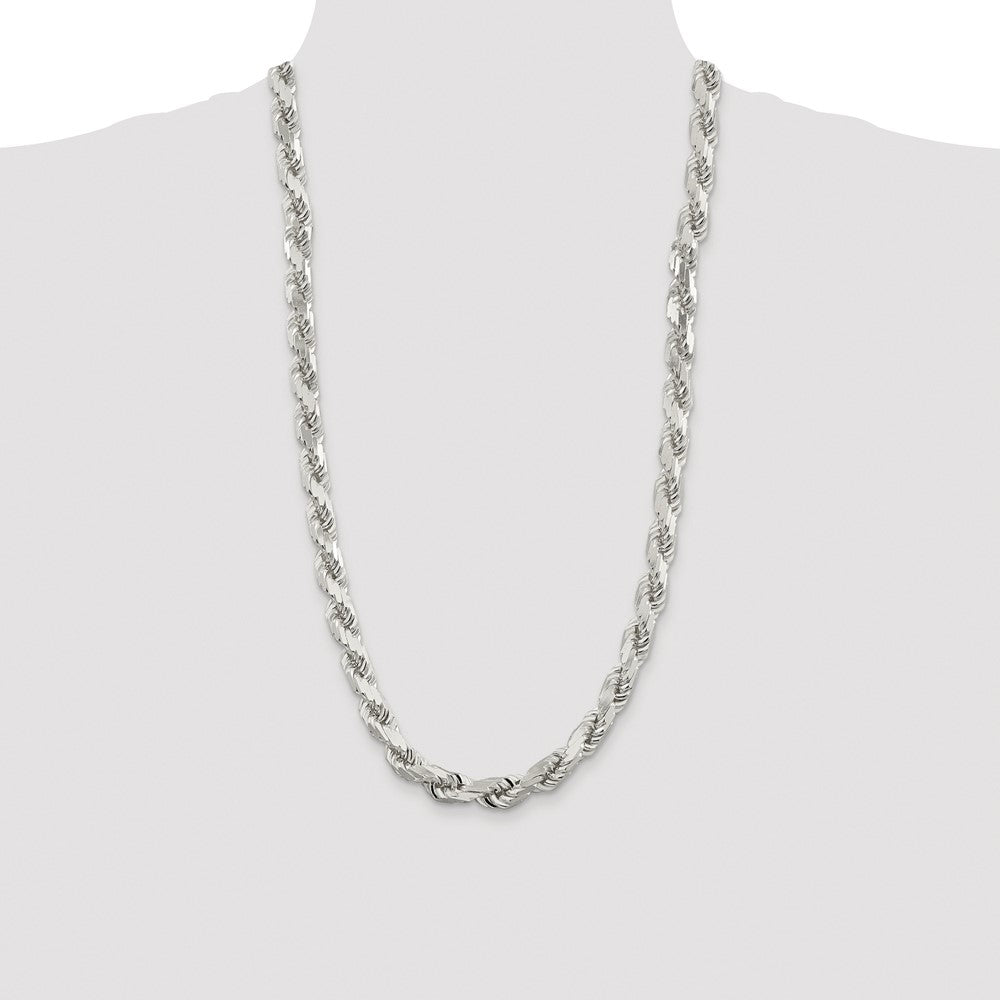 Sterling Silver Rhodium-plated 9.0mm Diamond-cut Rope 28 Inch Chain