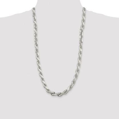 Sterling Silver Rhodium-plated 9.0mm Diamond-cut Rope 28 Inch Chain