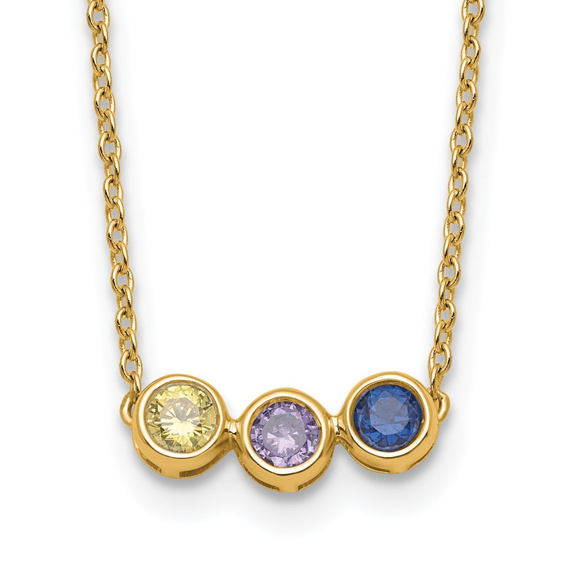 14K Yellow Gold 3 Synthetic Birthstone Complete Family Necklace