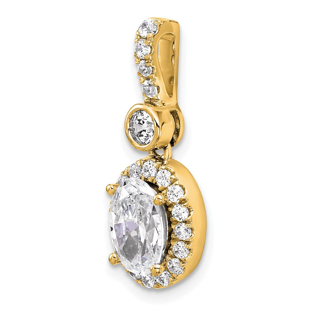 14K Yellow Gold 2 carat Lab Grown Diamond VS+ F+ Oval Complete Halo Pendant