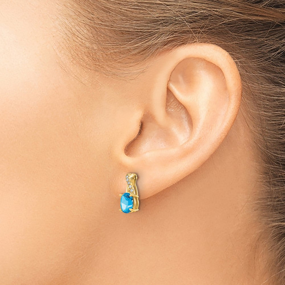 14K Yellow Gold 7x5 Oval December/Blue Topaz and Diamond Post Earrings