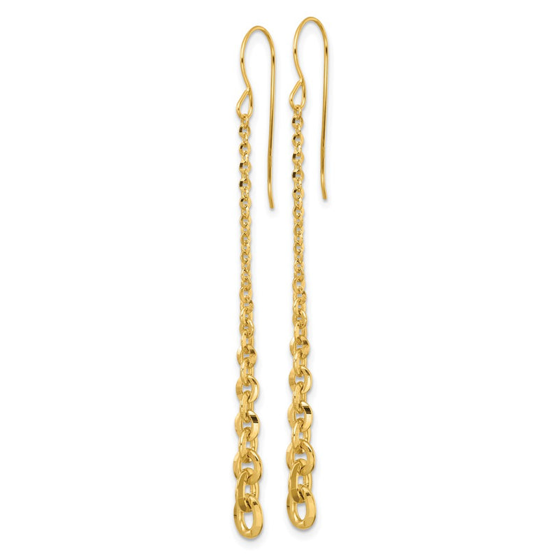 14K Yellow Gold Polished Graduated Cable Chain Link Dangle French Hook Earrings