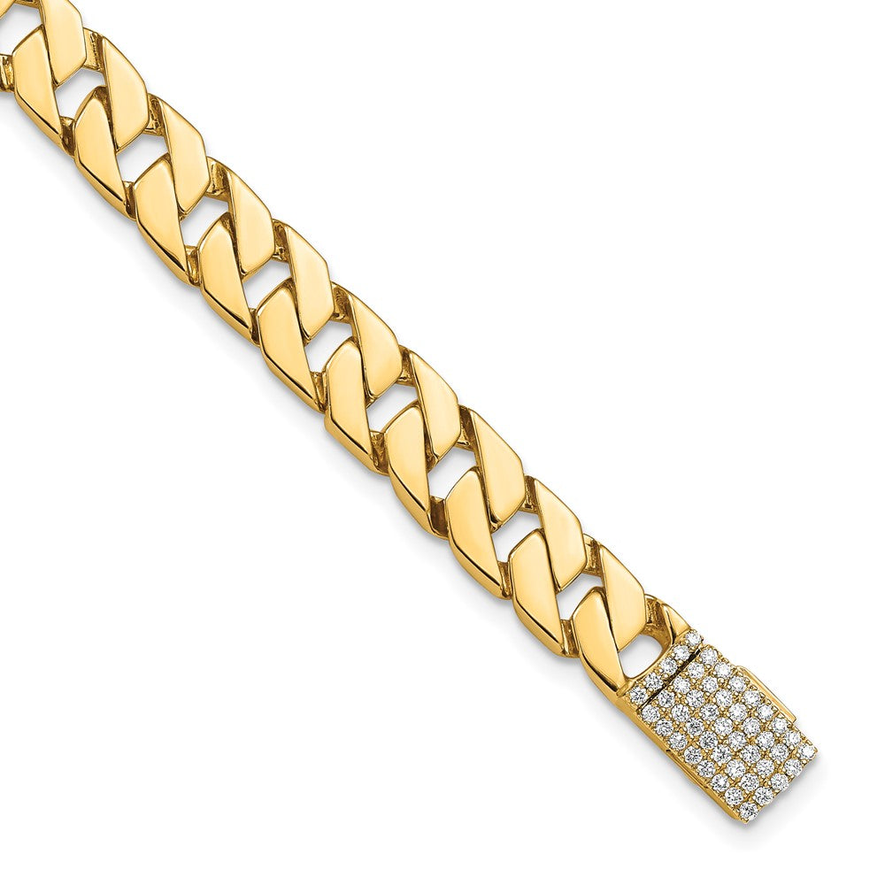 14K Yellow Gold Hand-polished 7.4mm Fancy Curb Link 1.4 carat Diamond Clasp 8 Inch Bracelet