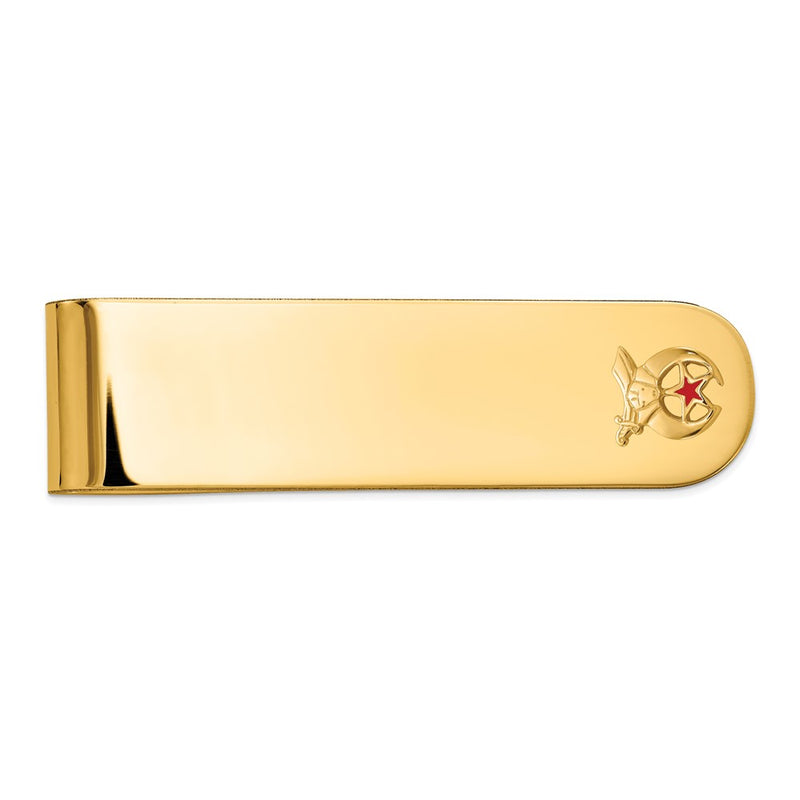 14K Yellow Gold Men's Polished and Textured with Red Enamel Masonic Shriner Small Money Clip