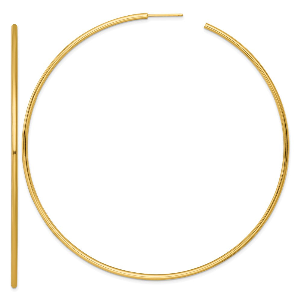 14K Yellow Gold Polished 2.0 x 90mm Tube C-Hoop Post Earrings