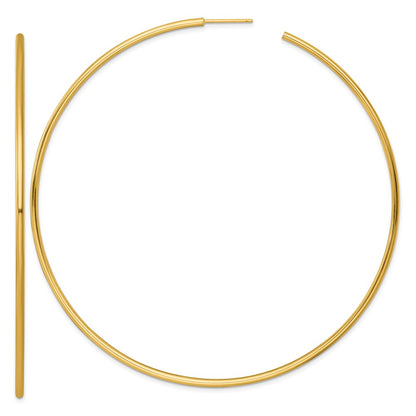 14K Yellow Gold Polished 2.0 x 90mm Tube C-Hoop Post Earrings
