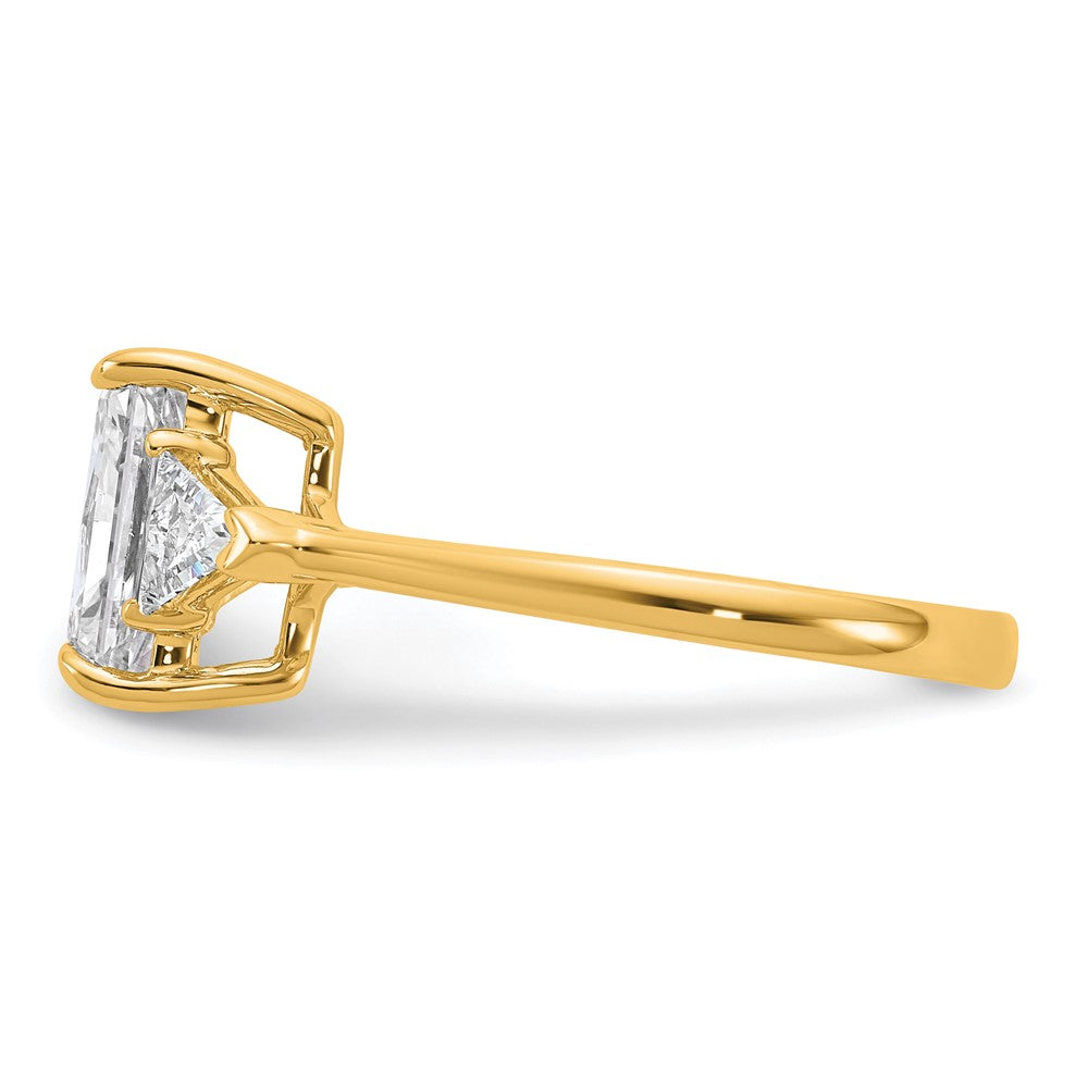 14K Yellow Gold 2 1/2 carat Certified Lab Grown Diamond VS/SI+ G+ Radiant and Triangle Complete Three Stone Engagement Ring