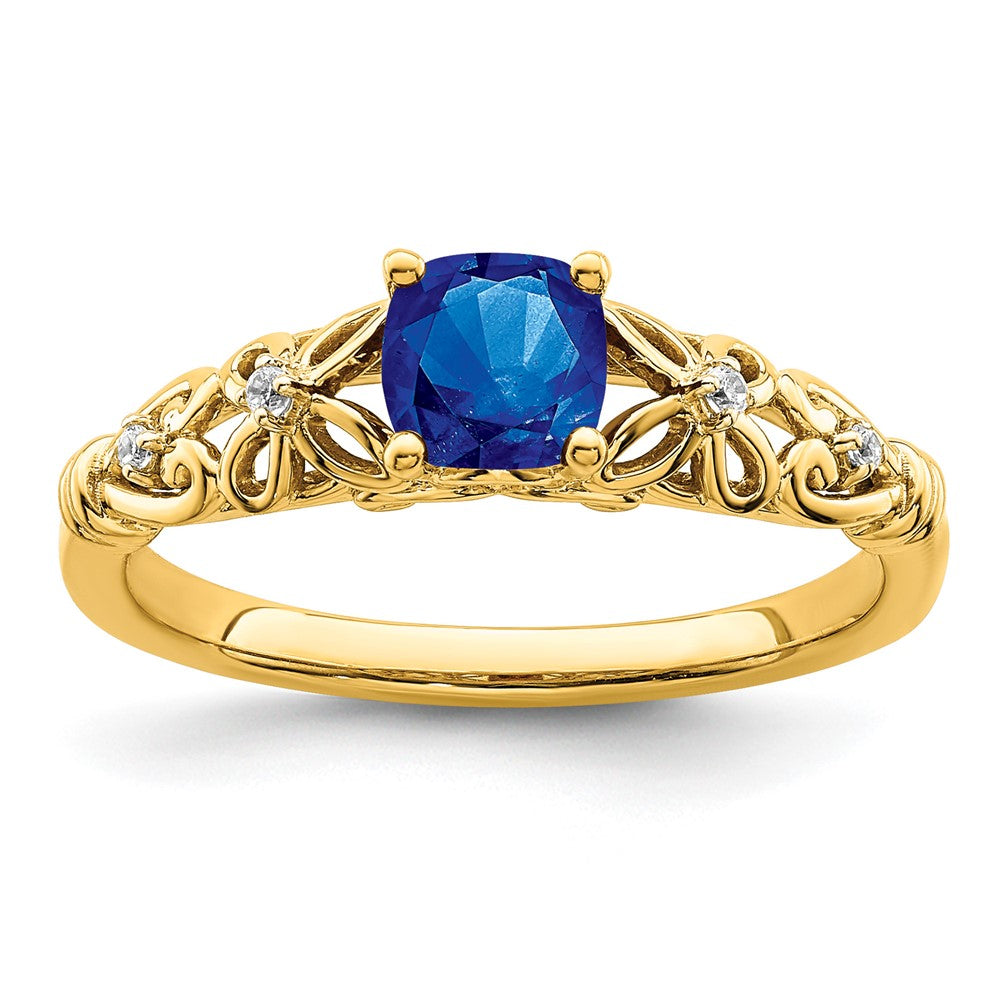 14K White Gold Polished Sapphire and Diamond Ring