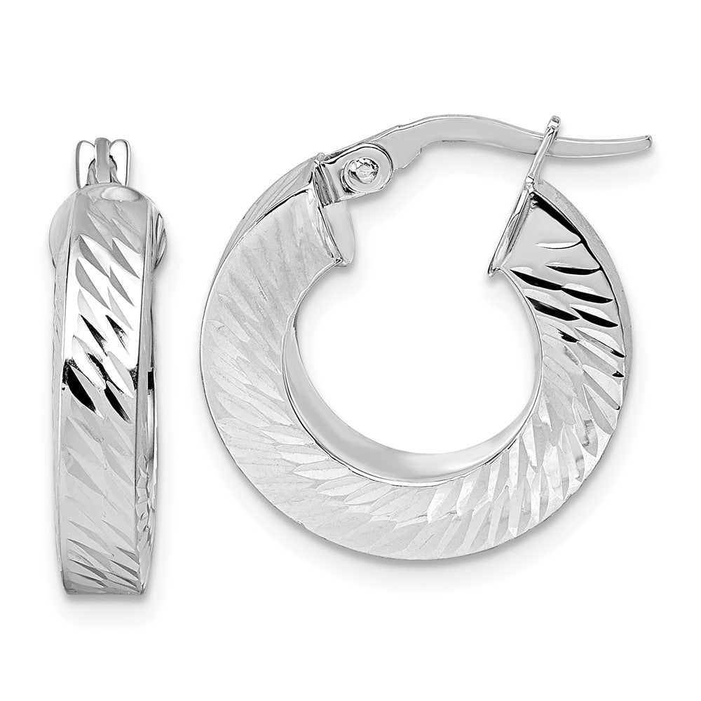 14K Yellow Gold with Rhodium Polished and Diamond-cut 4.00mm x 18mm Square Tube Round Hoop Earrings