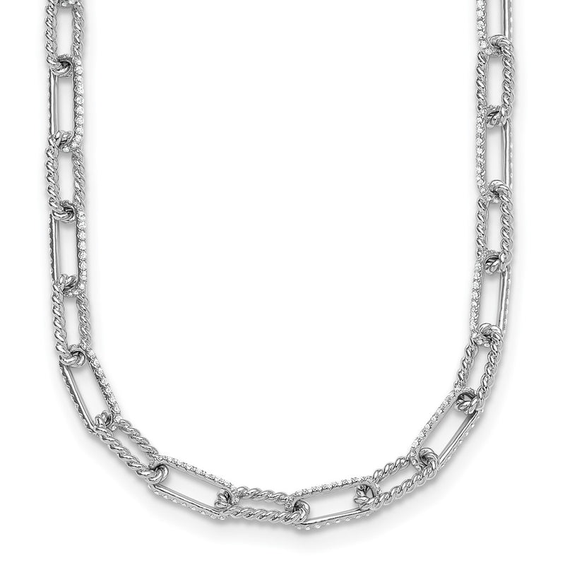14K White Gold Polished and Twisted 1.44 carat Diamond Paperclip Link 18 Inch Necklace