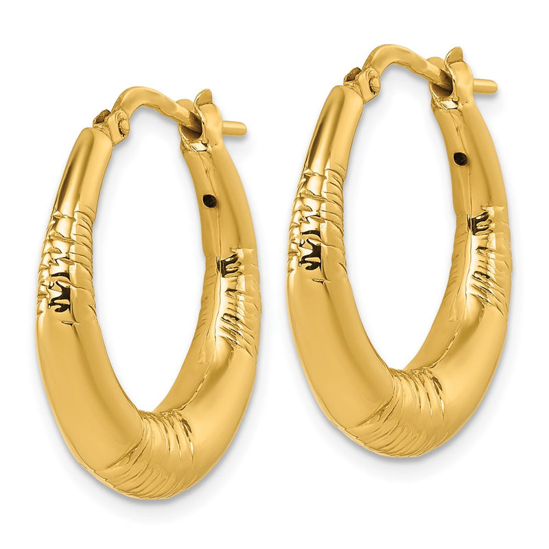 14K Yellow Gold Polished and Textured 4.6mm x 23mm Puffed Round Hoop Earrings