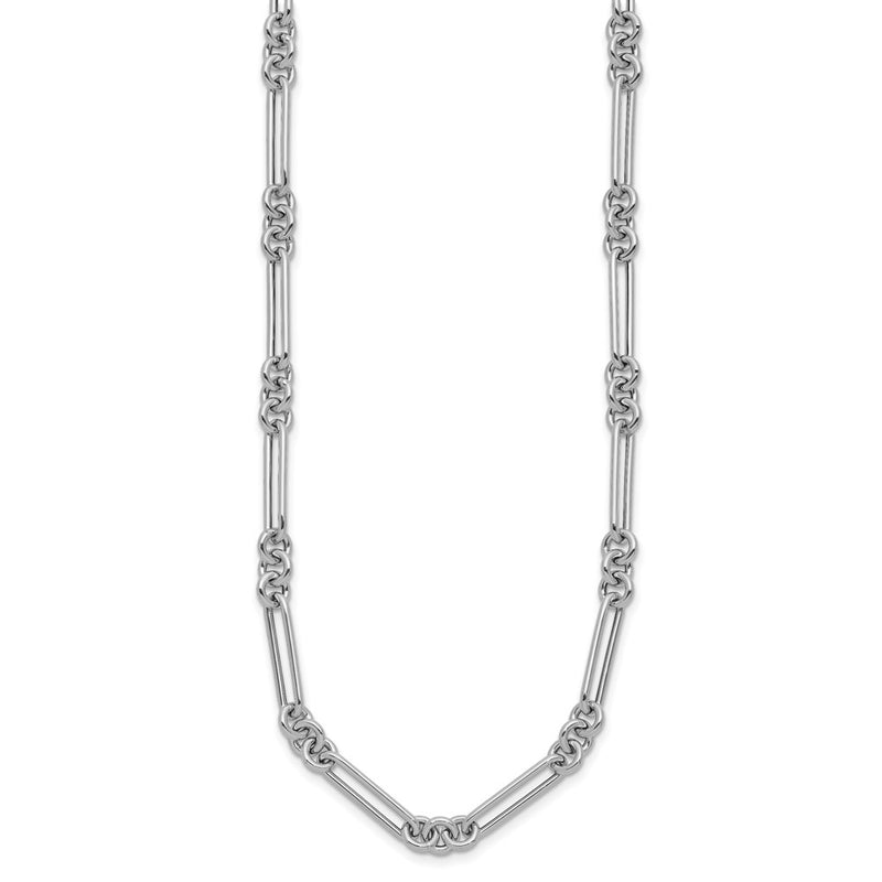 14K White Gold Polished Fancy Figaro Link 17.5 Inch Necklace