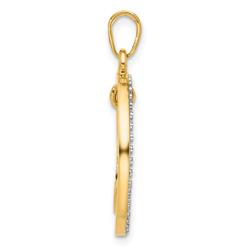 14K Yellow Gold and Rhodium Diamond-cut Anchor Dangle in Circle Pendant