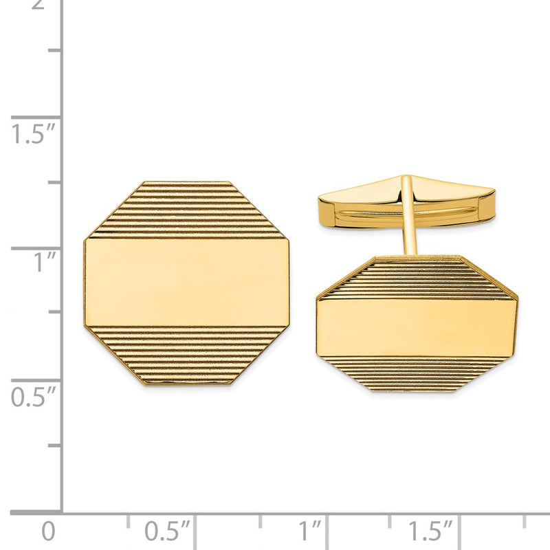 14K Yellow Gold Men's Octagonal w/ Line Design Cuff Links