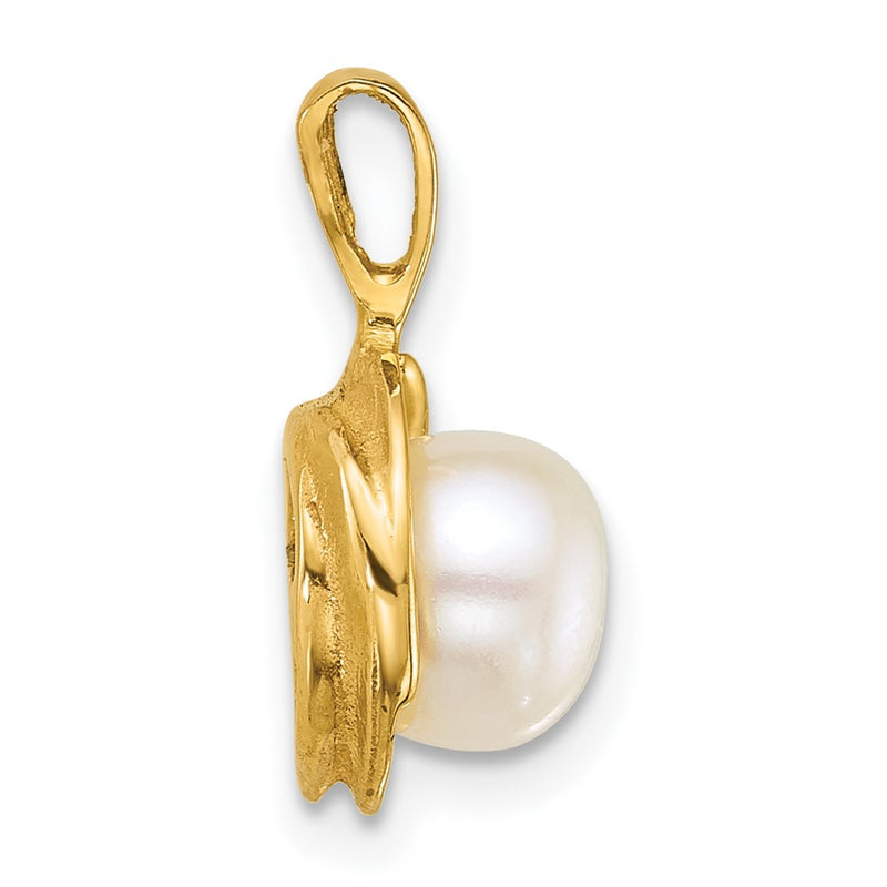14K Yellow Gold Polished 6-7mm Button Freshwater Cultured Pearl Pendant