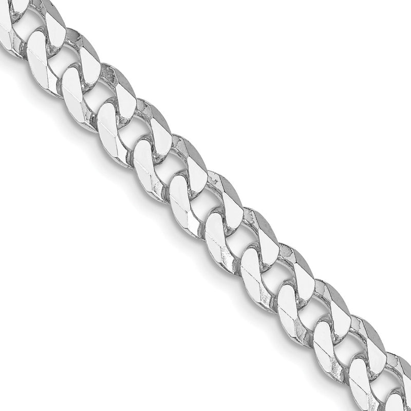 Sterling Silver Rhodium-plated 7mm Beveled Curb 28 Inch Chain