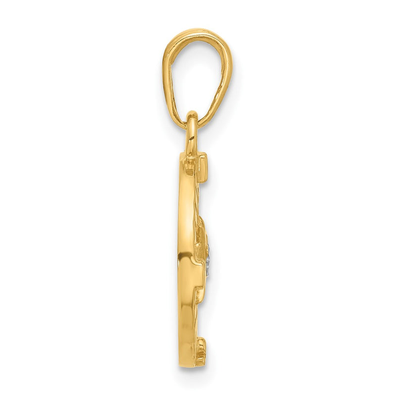 14K Yellow Gold and Rhodium Diamond-cut Compass Pendant
