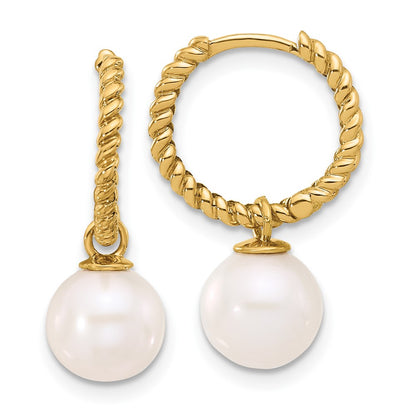 14K Yellow Gold 7-8mm Black and Freshwater Cultured Pearl Removable Dangle Hoop Earrings