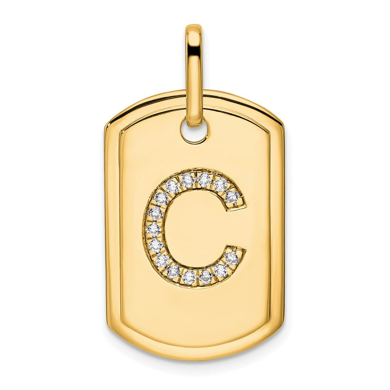 14K Yellow Gold Diamond Initial C Dog Tag Charm
