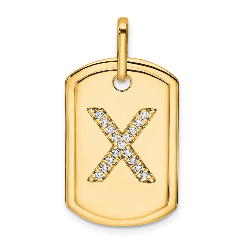 14K Yellow Gold Diamond Initial X Dog Tag Charm