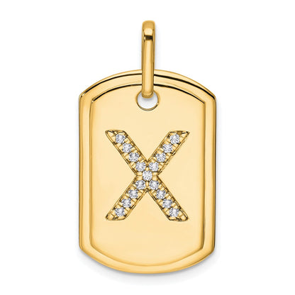 14K Yellow Gold Diamond Initial X Dog Tag Charm