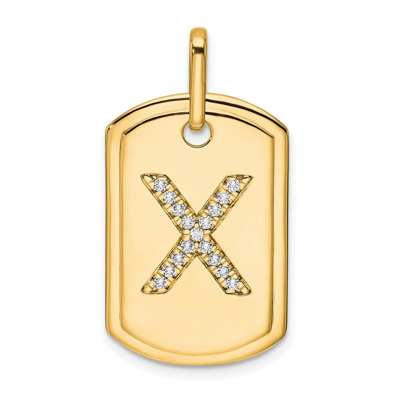 14K Yellow Gold Diamond Initial X Dog Tag Charm