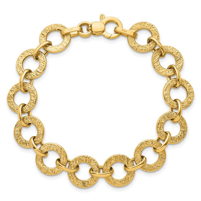 14K Yellow Gold Polished and Textured 12mm Fancy Round Link Chain Bracelet